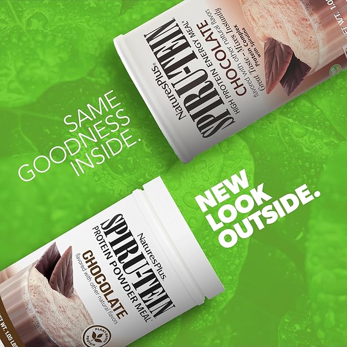 NaturesPlus SPIRU-TEIN, Chocolate - 1.05 lbs, Pack of 2 - Plant-Based Protein Shake - Non-GMO, Vegetarian, Gluten Free - 34 Total Servings