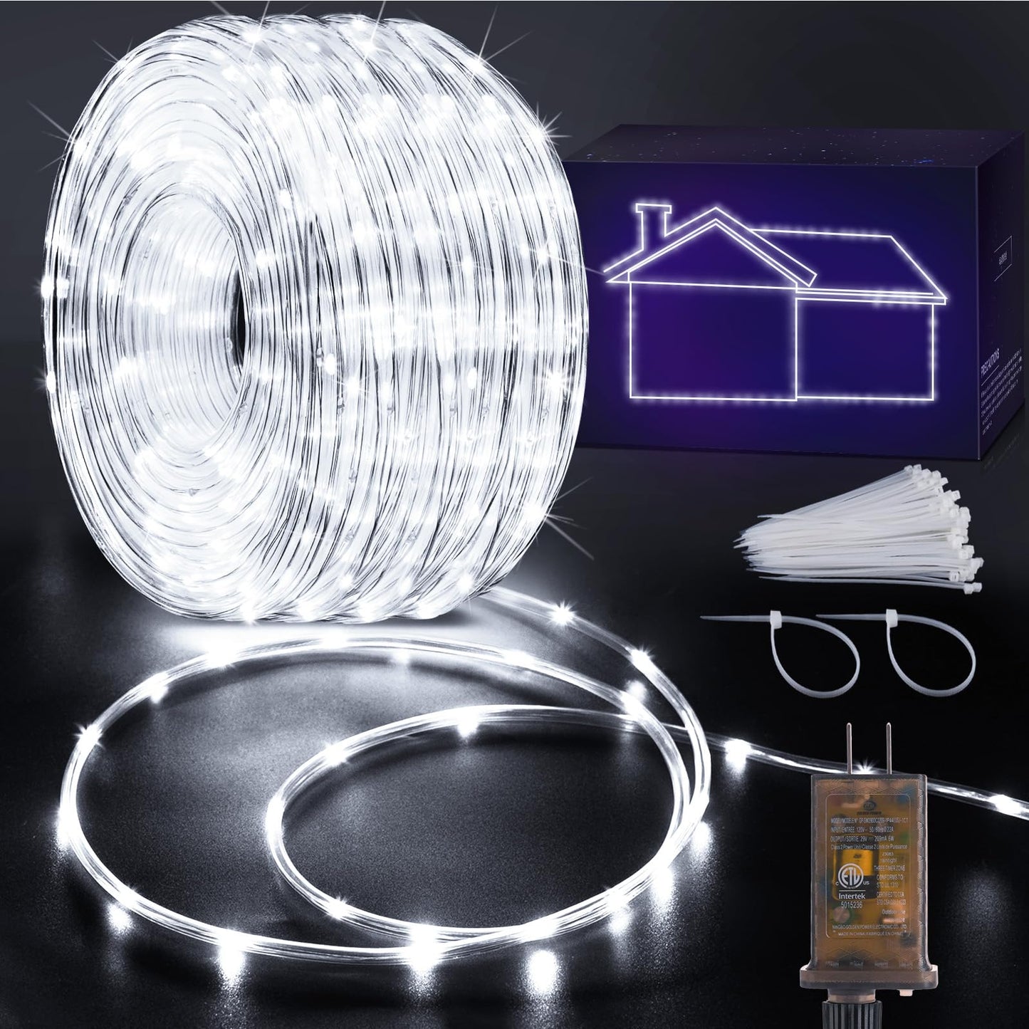 Knonew 328Ft 1000Led Rope Lights For Outside Outdoor String Lights Waterproof 8 Modes Clear Tube Light For Indoor Bedroom Wedding Garden Patio Christmas Tree Rv Holiday Decoration(Cold White)