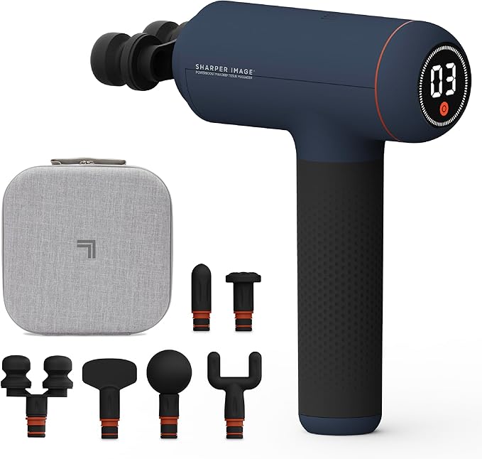 Sharper Image Deep Tissue Percussion Massage Gun, Powerboost Max Rechargeable Handheld Massager, 7 Adjustable Speeds, 6 At...