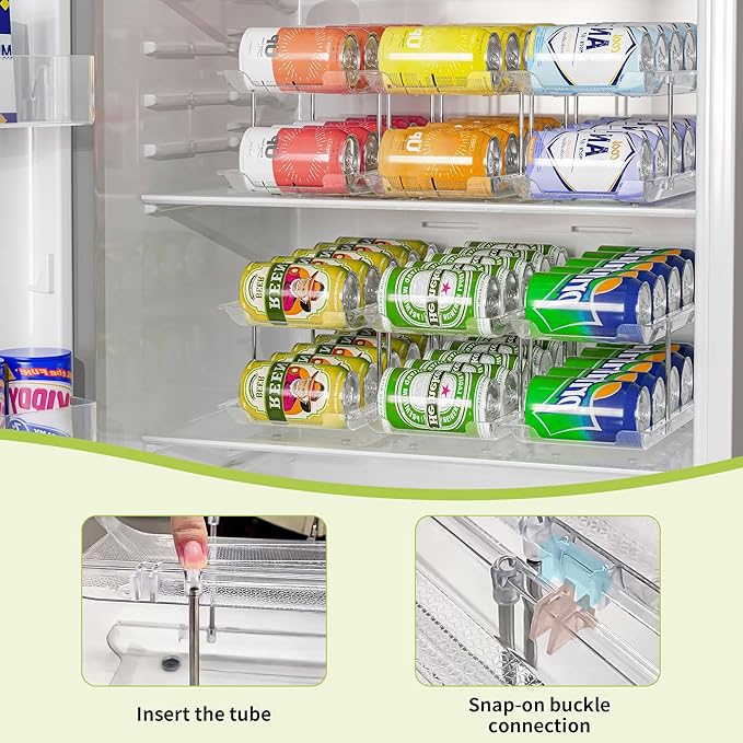 Can Organizer for Pantry Soda Can Organizer Automatic Rolling Food Pantry Storage Rack Can Dispenser for Fridge Holds 24 Cans, Fits 5.8-Inch Soda and Can, Set of 6