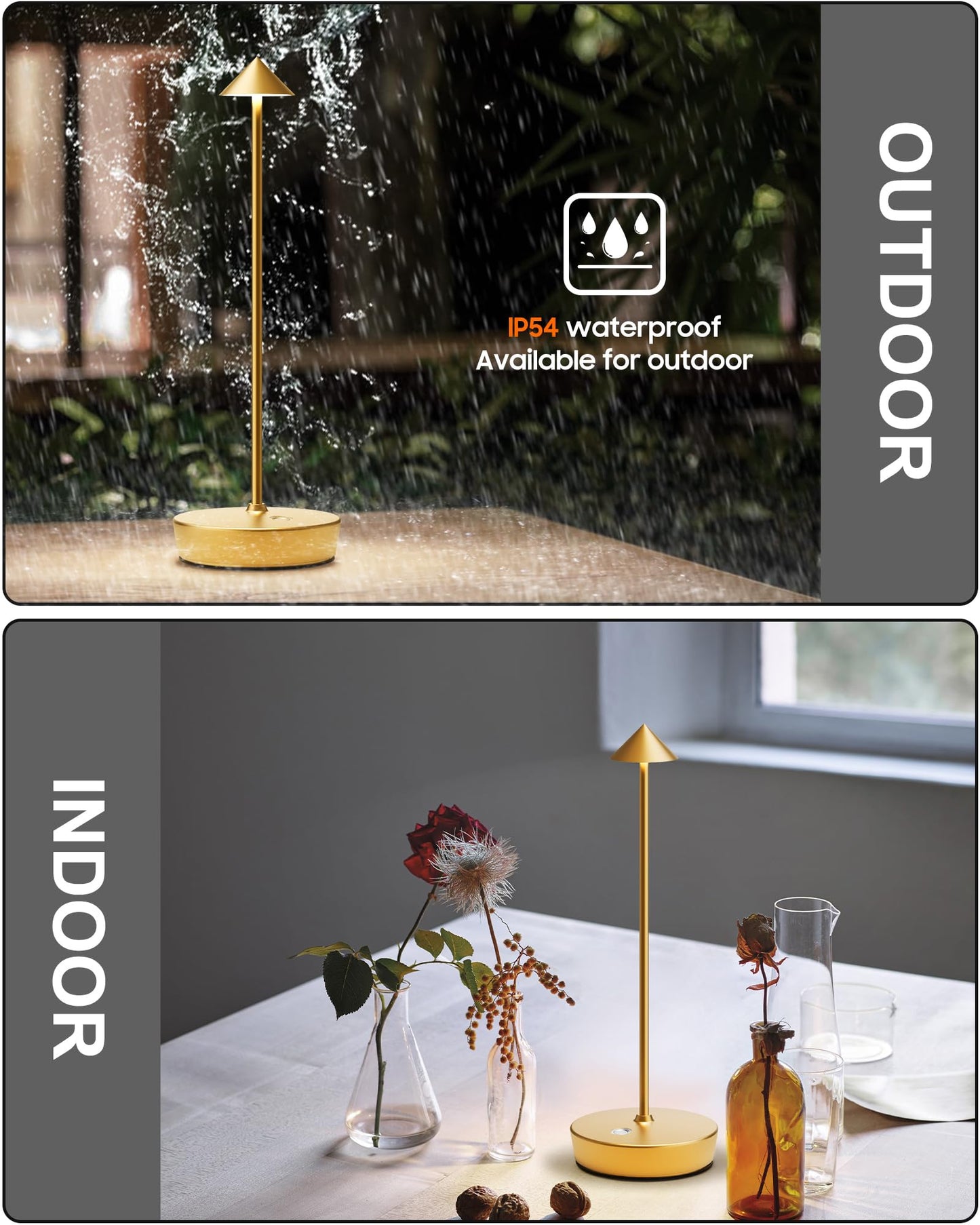 Shangcai Cordless Table Lamps Rechargeable  6000Mah Battery Operated Led Desk Lamp Outdoor Waterproof Portable Touch Dimmable Table Night Light For Patio Restaurant Dining Home Gold