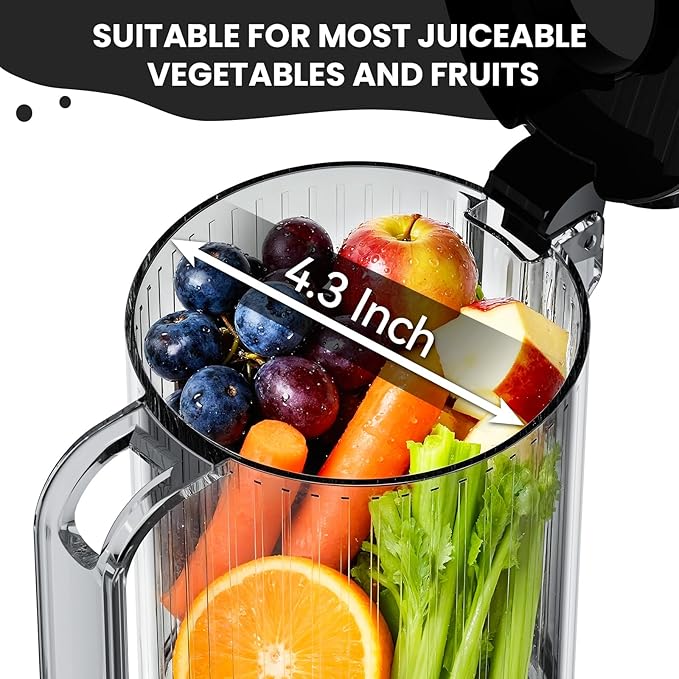 Juicer Machines, High Juice Yield Cold Press Juicer for Fruit and Vegetable, Masticating Machine with Juice Recipe, Self Feeding Effortless for Batch Juicing,Easy to Clean,Grey