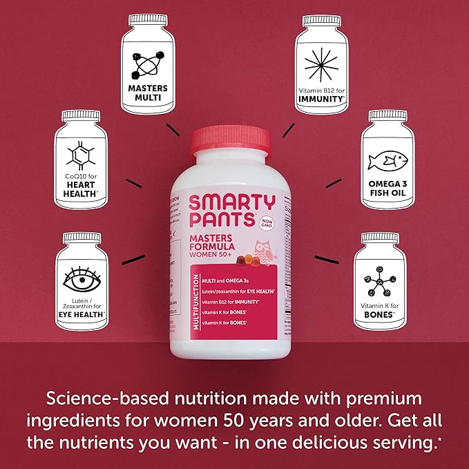 SmartyPants Gummy Multivitamin for Women 50 and Over: Omega 3 Fish Oil (EPA/DHA), Methylfolate & Multivitamin for Men, Gummies: Omega 3 Fish Oil (EPA/DHA), Methylfolate, CoQ10