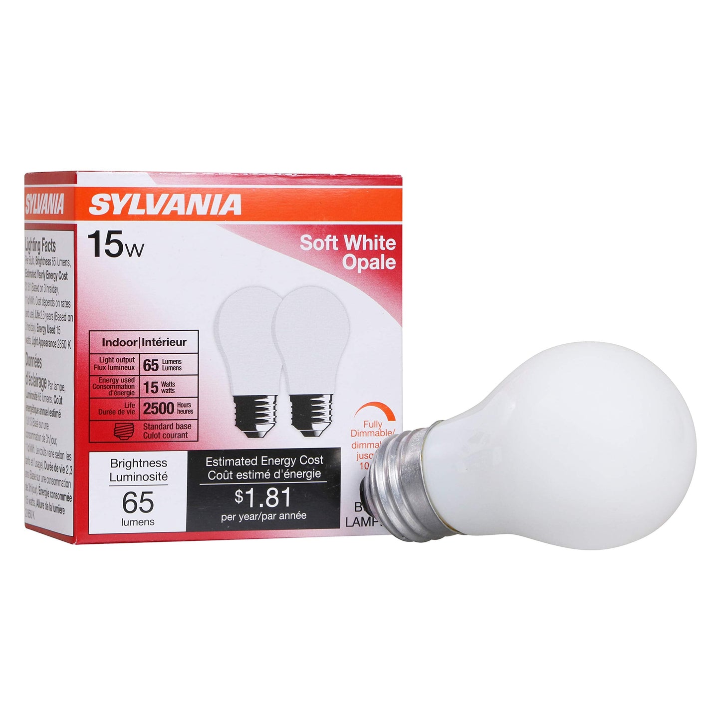 Ledvance Sylvania 15W Incandescent Appliance Light Bulb, Dimmable, Soft White, 2 Pack, Frosted, Model 10015