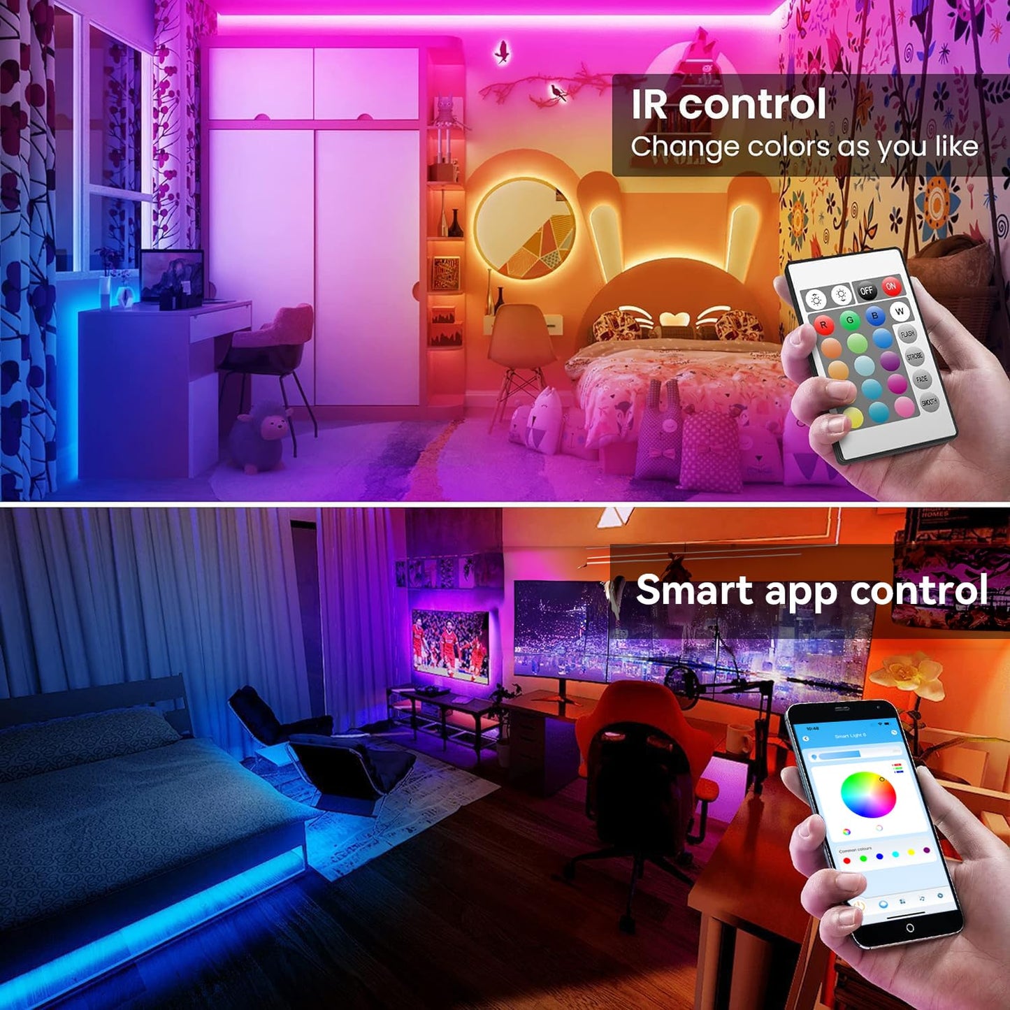 Tjoy 100Ft Bluetooth Led Strip Lights, Rgb Color Changing, Music Sync, App & Remote Control, Vinyl, Multi-Colored