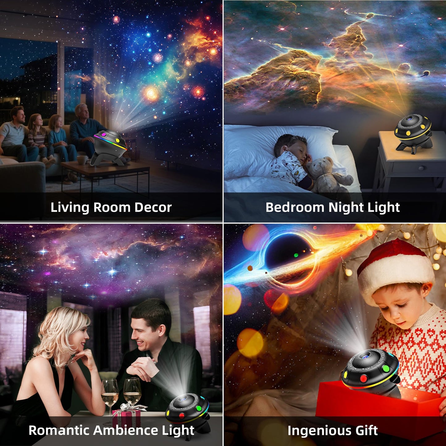 Ufo Galaxy Projector With 12 Hd Film Discs  Rgb Ambient Light  Bluetooth Speaker  White Noise  Timer  Remote Control  Star Projector For Kids Bedroom  Gift For Boys Girls