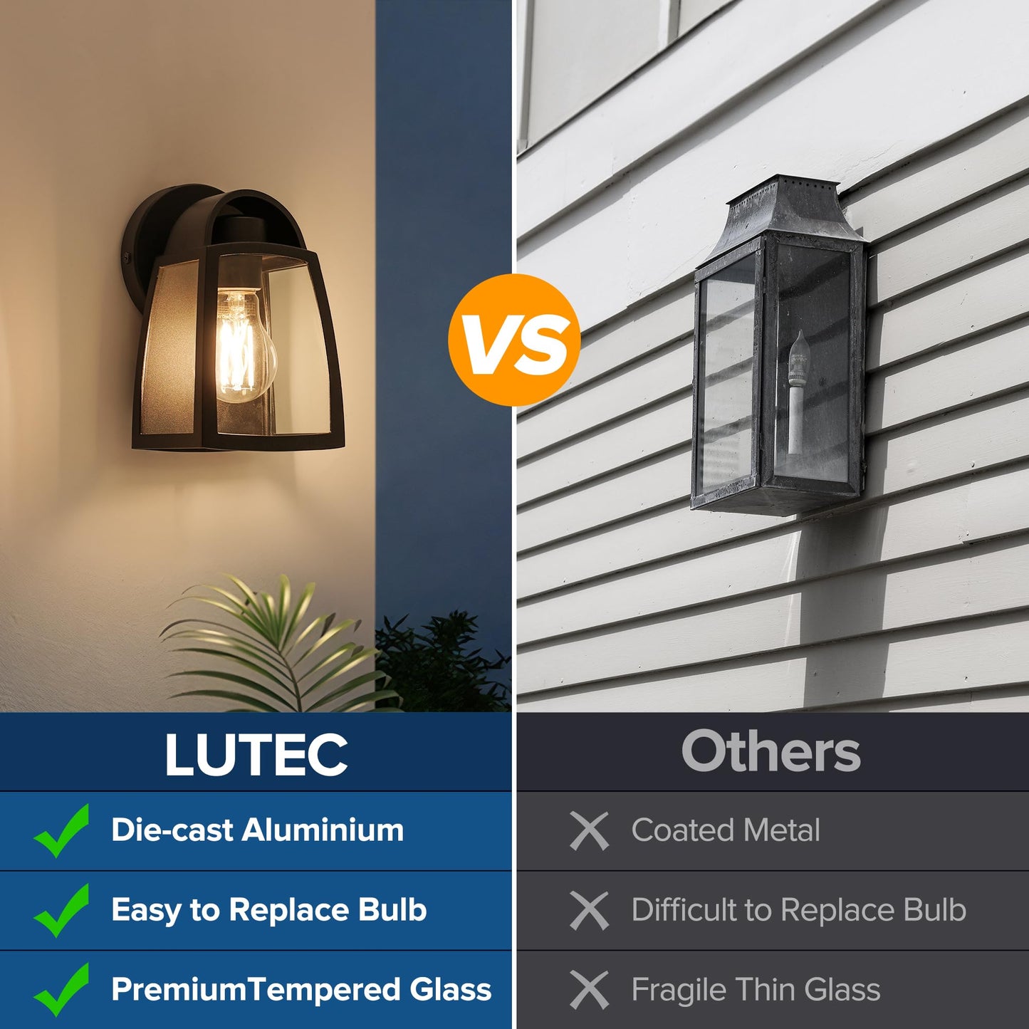 Lutec Outdoor Wall Light Fixtures  Exterior Waterproof Wall Lantern With Clear Glass Shade  Aluminum Modern Matte Black Porch Sconce Outdoor Lighting For Garage Entryway Yard