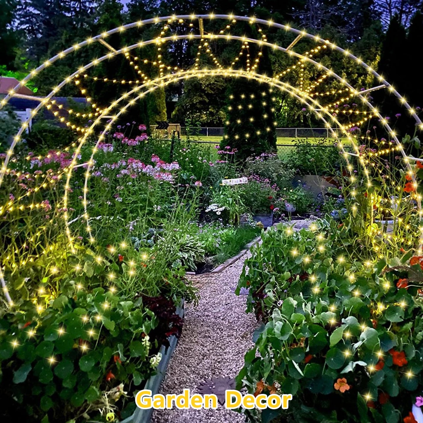 QITONG Solar Fairy Lights, 200 LED Warm White, 66ft Each, 2 Pack, Waterproof Silver Wire, 8 Modes