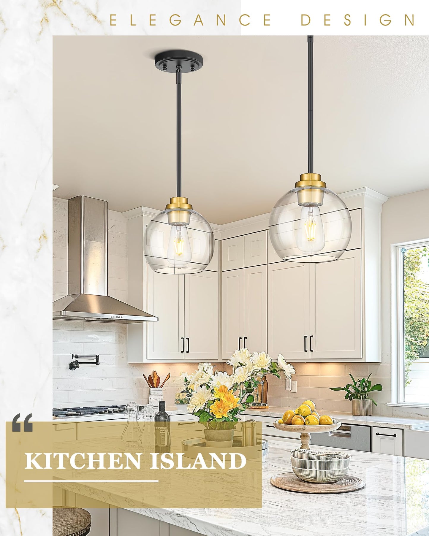 Audickic Pendant Lights Kitchen Island  7 Black And Gold Hanging Lights Fixtures With Clear Glass Globe Shade  Modern Kitchen Island Lighting For Bathroom  Ad-22280-1P-Kg
