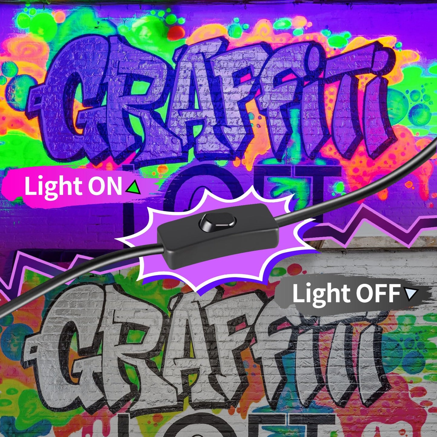 4 Pack 45W Black Light Bar with 6ft Cord+Switch, Each Light Up 25x25ft Area, LED Blacklight Flood Light for Neon Glow Party Body Paint Fluorescent Tapestry Poster Classroom Bedroom Halloween