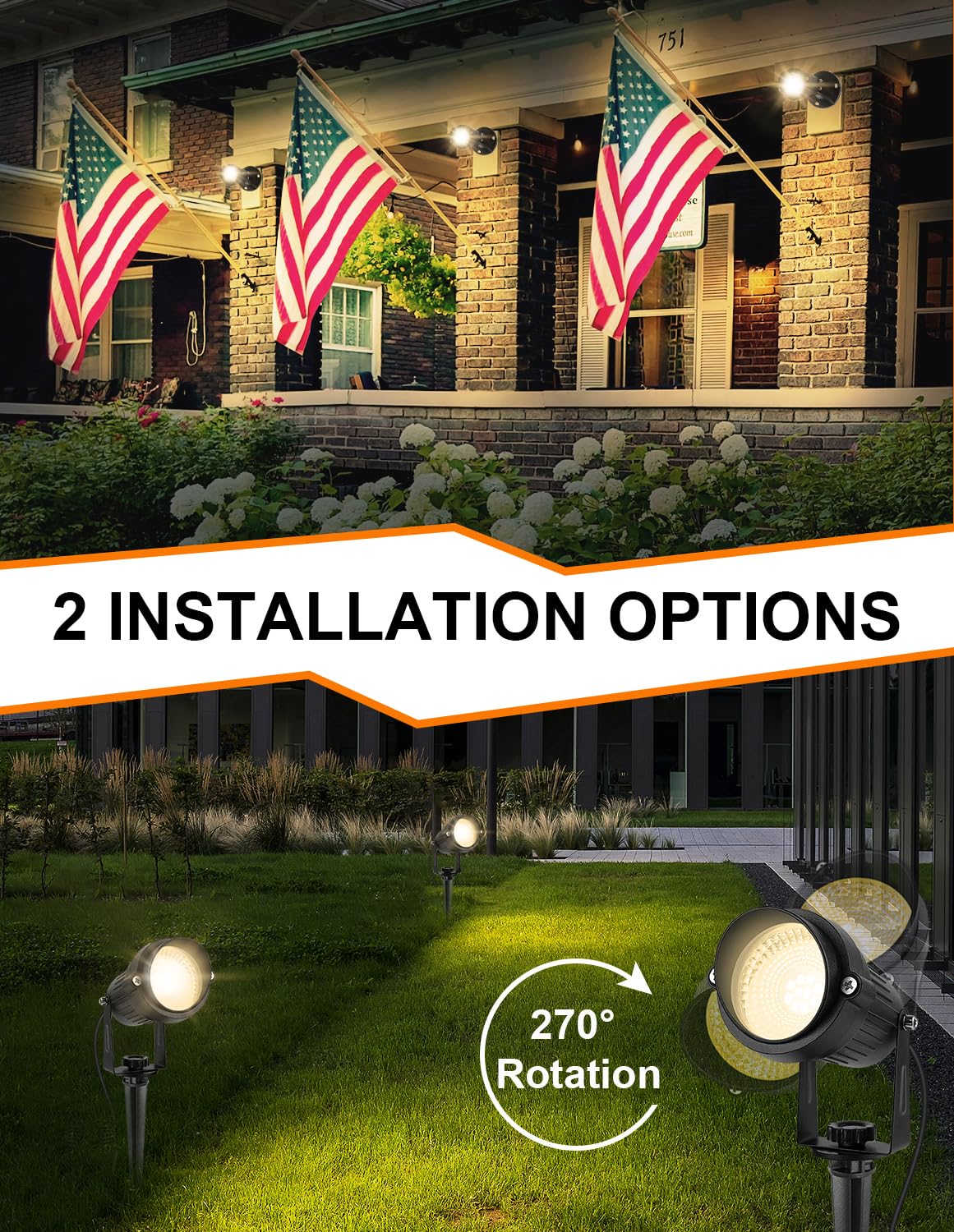 Crepow Dusk To Dawn Outdoor Led Spotlight  Outdoor Landscape Lighting With Photocell Sensor  3000K Warm White Waterproof Spot Lights For Yard Flag Pole House Garden Tree(4 Pack)