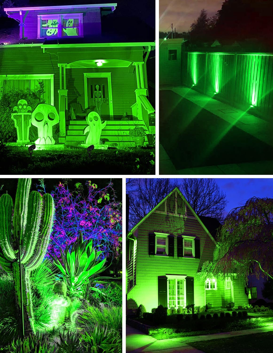 CREPOW Christmas Green LED Spot Lights Outdoor, 14 LED Landscape Lighting with US Plug, IP65 Waterproof Spotlights for Tree Yard Garden Pathway Halloween St. Patrick's Day Flag Decor 2 Pack