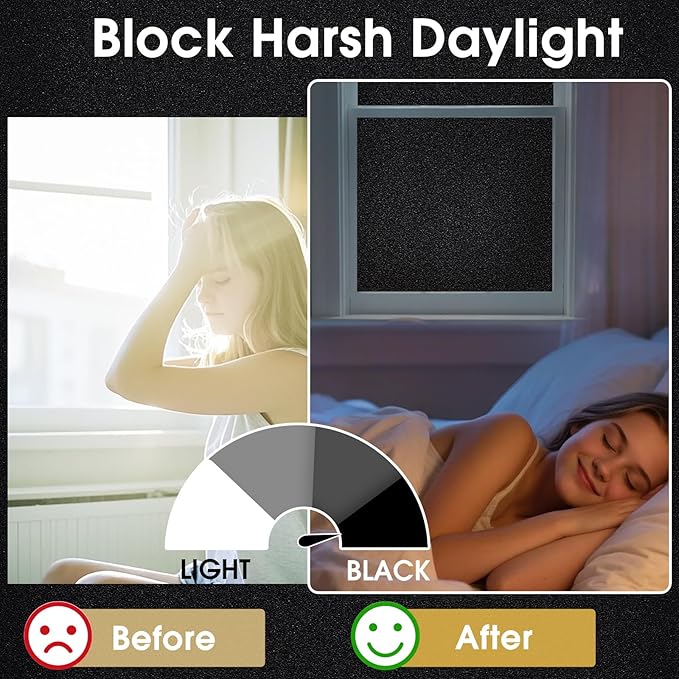 Coavas Blackout Window Privacy Film, Total 100% Light Blocking Window Tint for Home, Black Out Cover Room Darkening, Static Cling Removable Frosted Glass Door Coverings, 17.5 x 118.1 Inch, Blackout