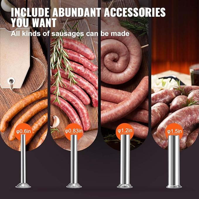 VEVOR Sausage Stuffer, 22LBS/10L Capacity, 304 Stainless Steel Electric Sausage Stuffer, Vertical Electric Stuffer Adjustable Speed Stainless Steel Heavy Duty Sausage Filler Meat Stuffer