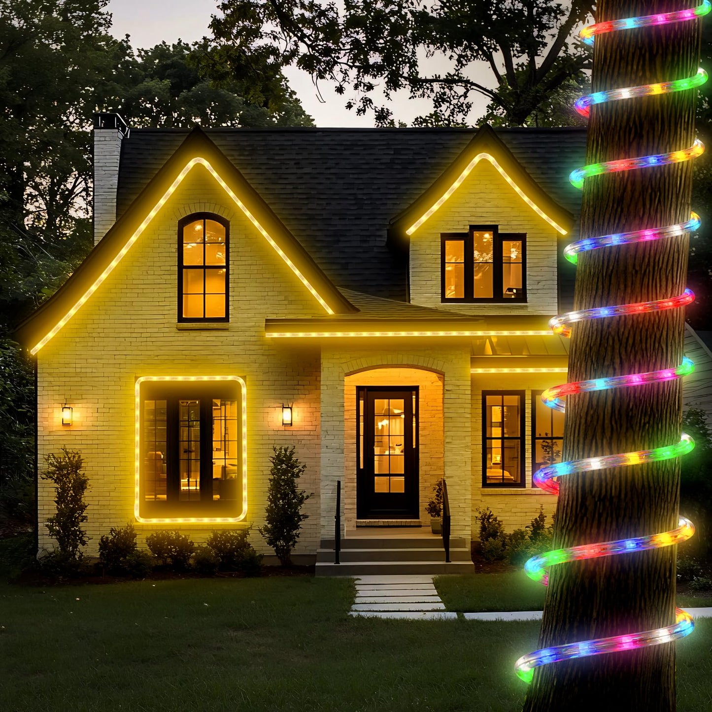 Shine Decor LED Rope Light RGB, Twinkle, 16.4ft, Waterproof Clear Tube, Remote Control, Model MYH-Clear Rope-RGB-5M