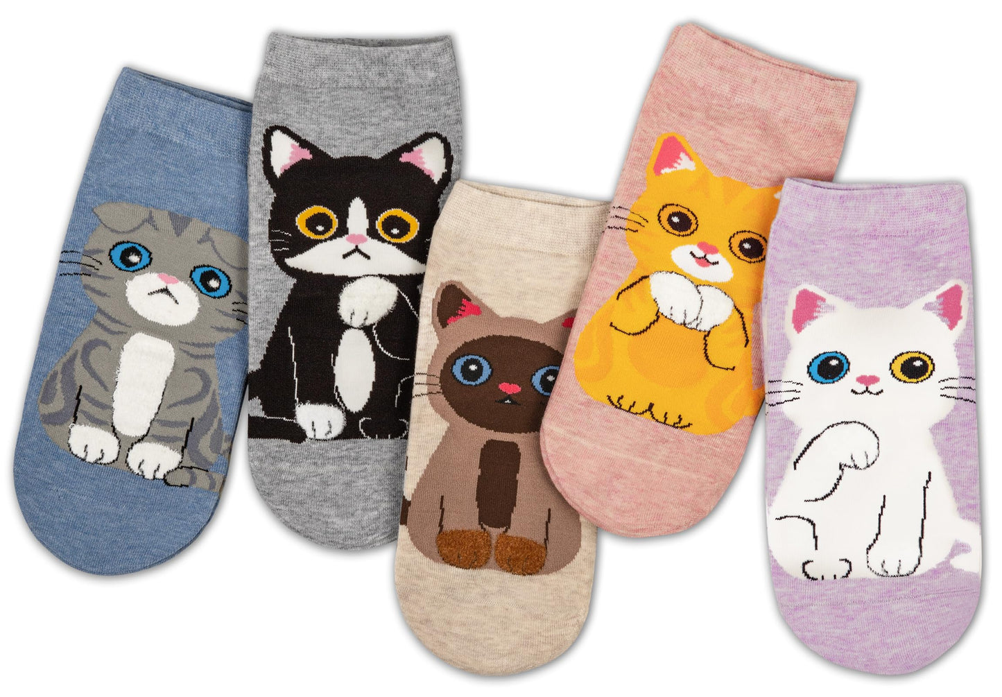 Justay 5 Pairs Cat Socks - Cute Cotton Novelty Funny Animal Fun Ankle Socks for Women Gifts