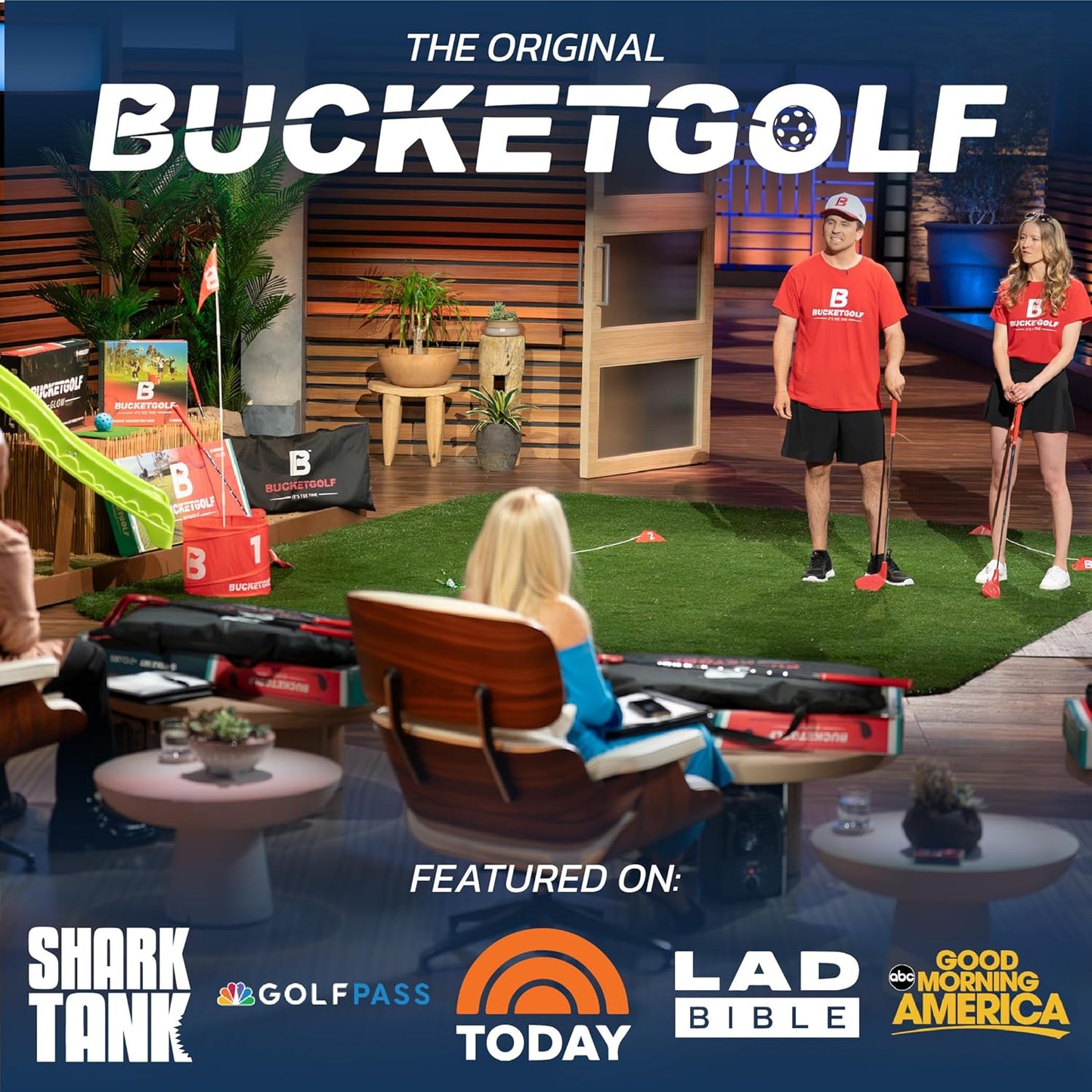 bucketgolf Game 6 Hole Bundle with Clubs - The Best Backyard Golf Game for All Ages and Levels Adults, Kids, Families, Schools, Yards, Parks, Beaches, Vacation. (2 Clubs (2 RH))