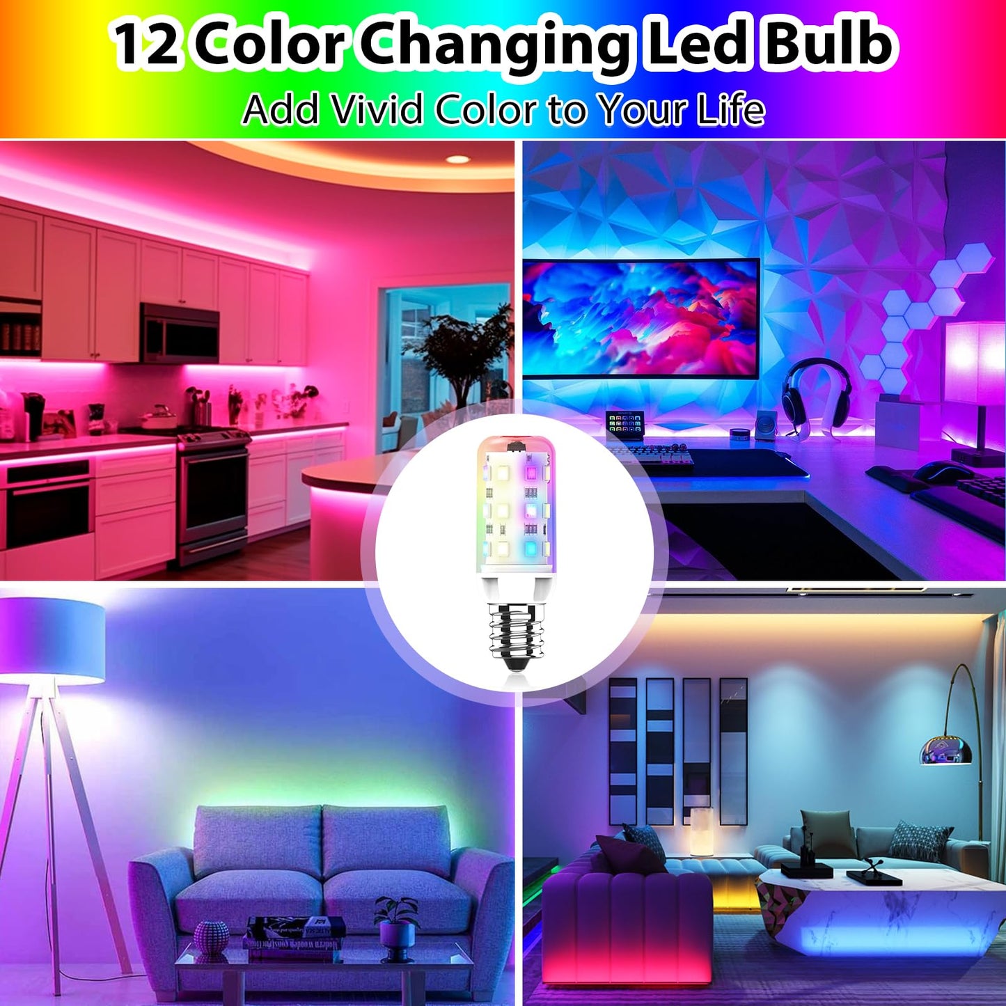 YUIIP E12 LED Color Changing Candelabra Light Bulb, 2W, 200LM, Warm White, Remote Control, Pack of 2, Model E12-WRGB-IR