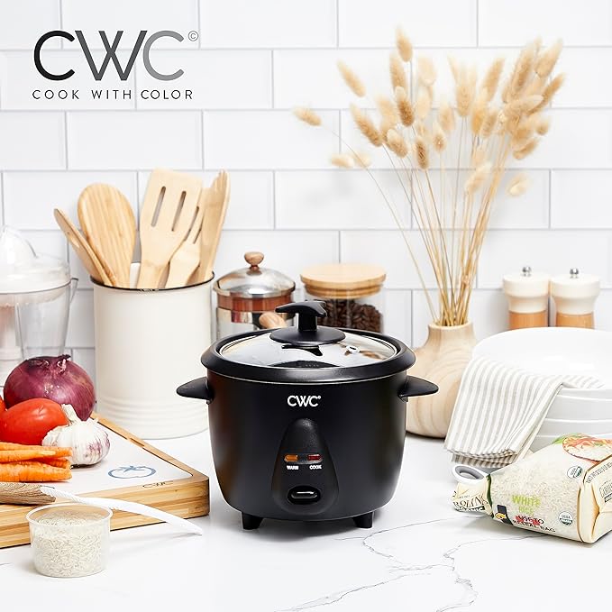 COOK WITH COLOR 6 Cup Rice Cooker 300W - Effortless Cooking and Perfectly, Cooks 3 Cups of Raw Rice for 6 Cups of Cooked Rice, Black