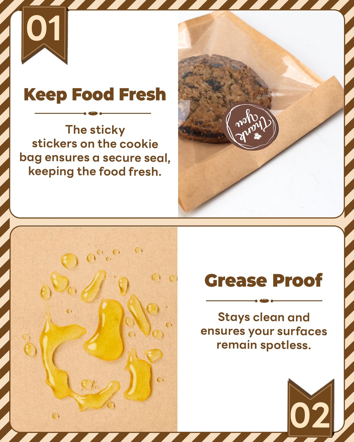 Bake Choice 100PCS Cookie Bags with Seal, 5.7x6.5 Inch Individual Cookie Packaging Bags for Gift Giving, Heat Sealable & Grease Proof Bakery Bag with Window, Baked Goods Packaging