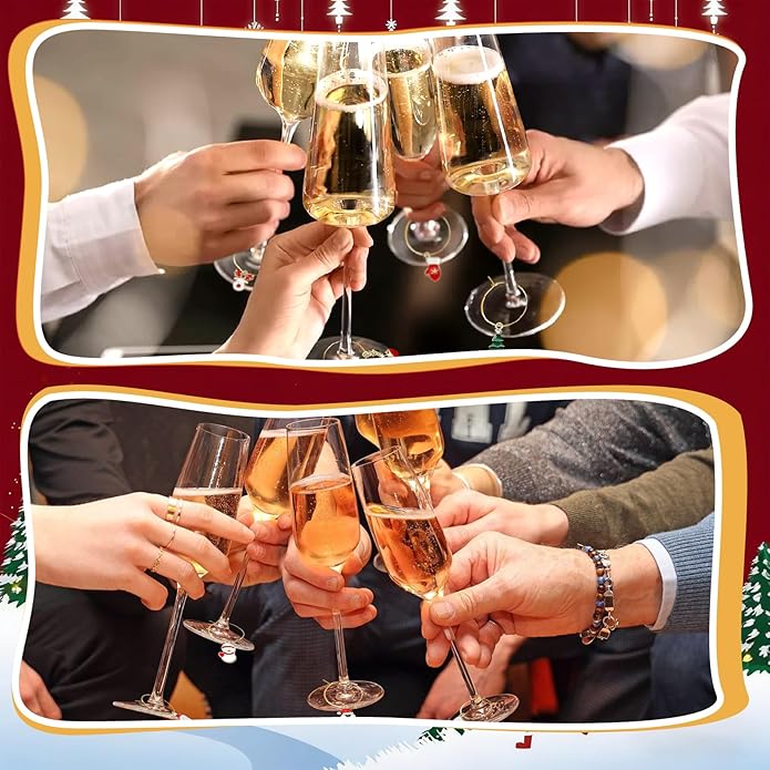 Christmas Wine Glass Markers - 20pcs Party Drink Marker Tags With Rings Stem Glasses Identifier For Party Favors Decorations Tasting