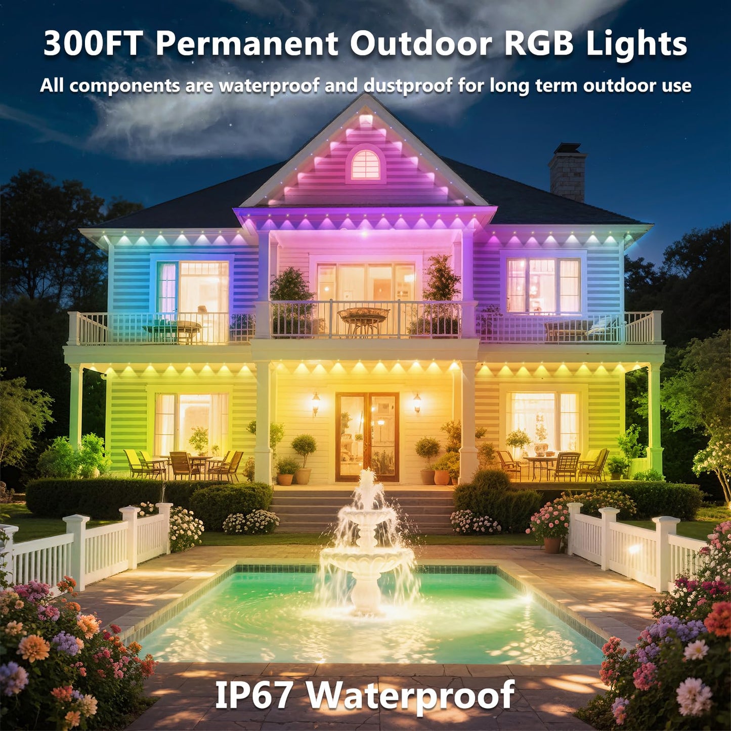 Ceteluma 500Ft Permanent Outdoor Rgb Lights  Ip67 Waterproof Smart Eave Lighting  With App/Remote Control Eaves Light  Diy Led Scenes Modes For House Roof Decor Christmas Party