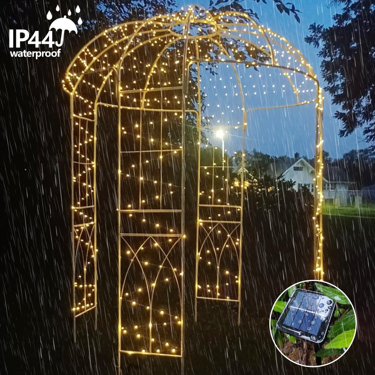 QITONG Solar Fairy Lights, 200 LED Warm White, 66ft Each, 2 Pack, Waterproof Silver Wire, 8 Modes