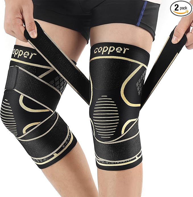 Copper Knee Braces with Strap for Knee Pain Women and Men(2 Pack), Knee Compression Sleeve for Arthritis, ACL, Meniscus Te...