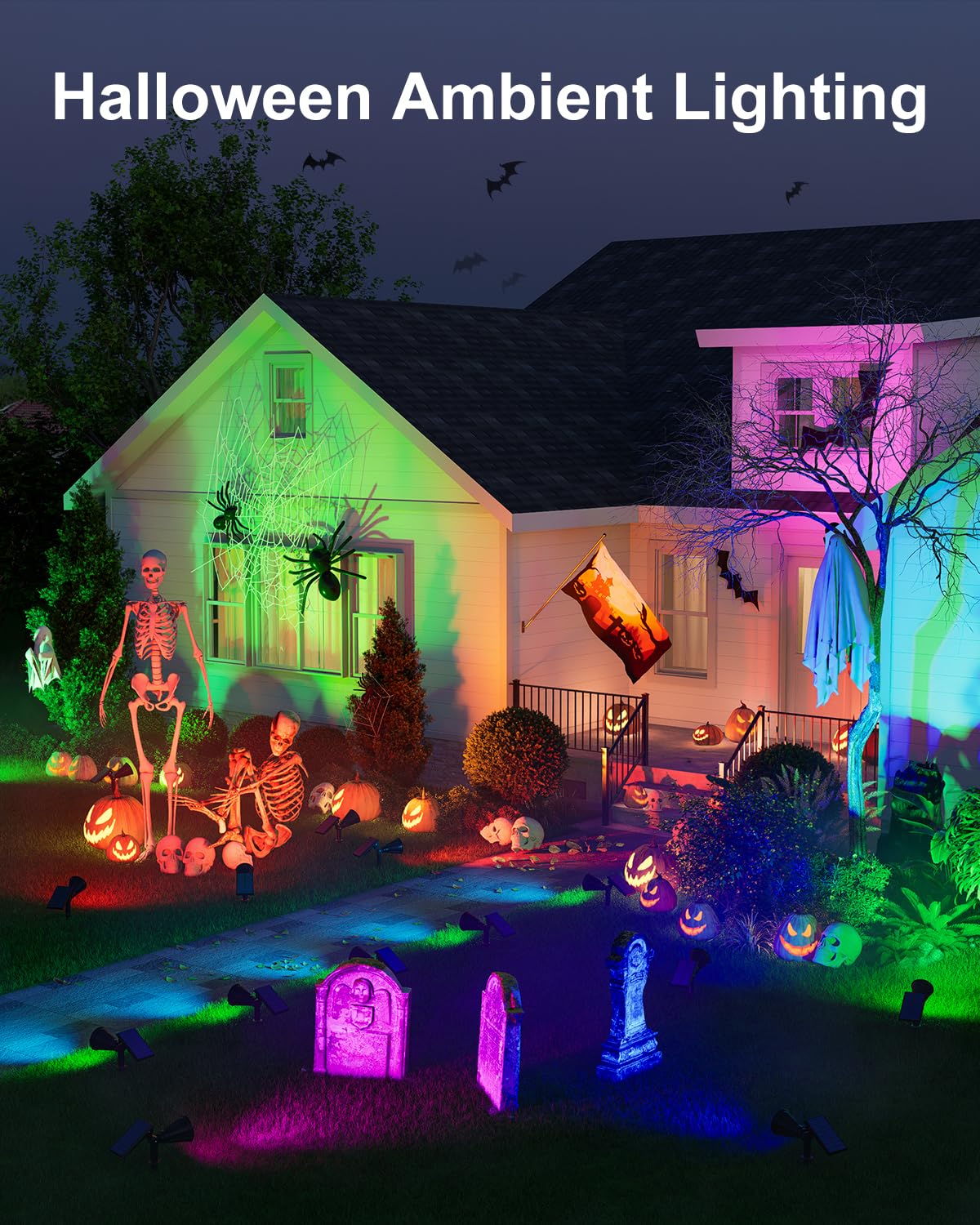 FALOVE Christmas Color Changing Solar Spotlights, 1 Pack, Outdoor Waterproof LED Landscape Uplighting, Model FA0502C