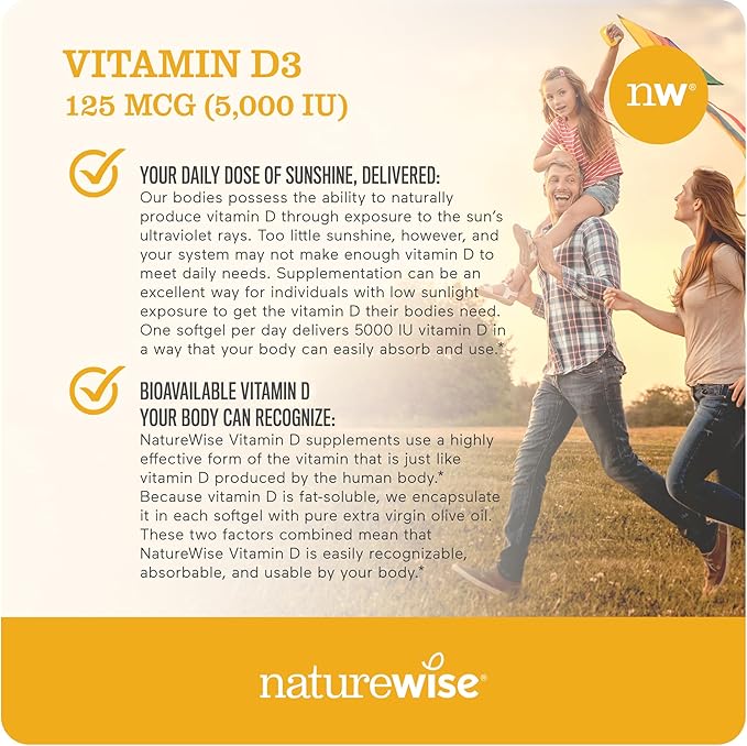 NatureWise Vitamin D3 5000iu + Vitamin B Complex for Cellular Energy, Healthy Bones and Teeth, Muscle Function, Immune and Nervous System Support - 30 + 60 Count