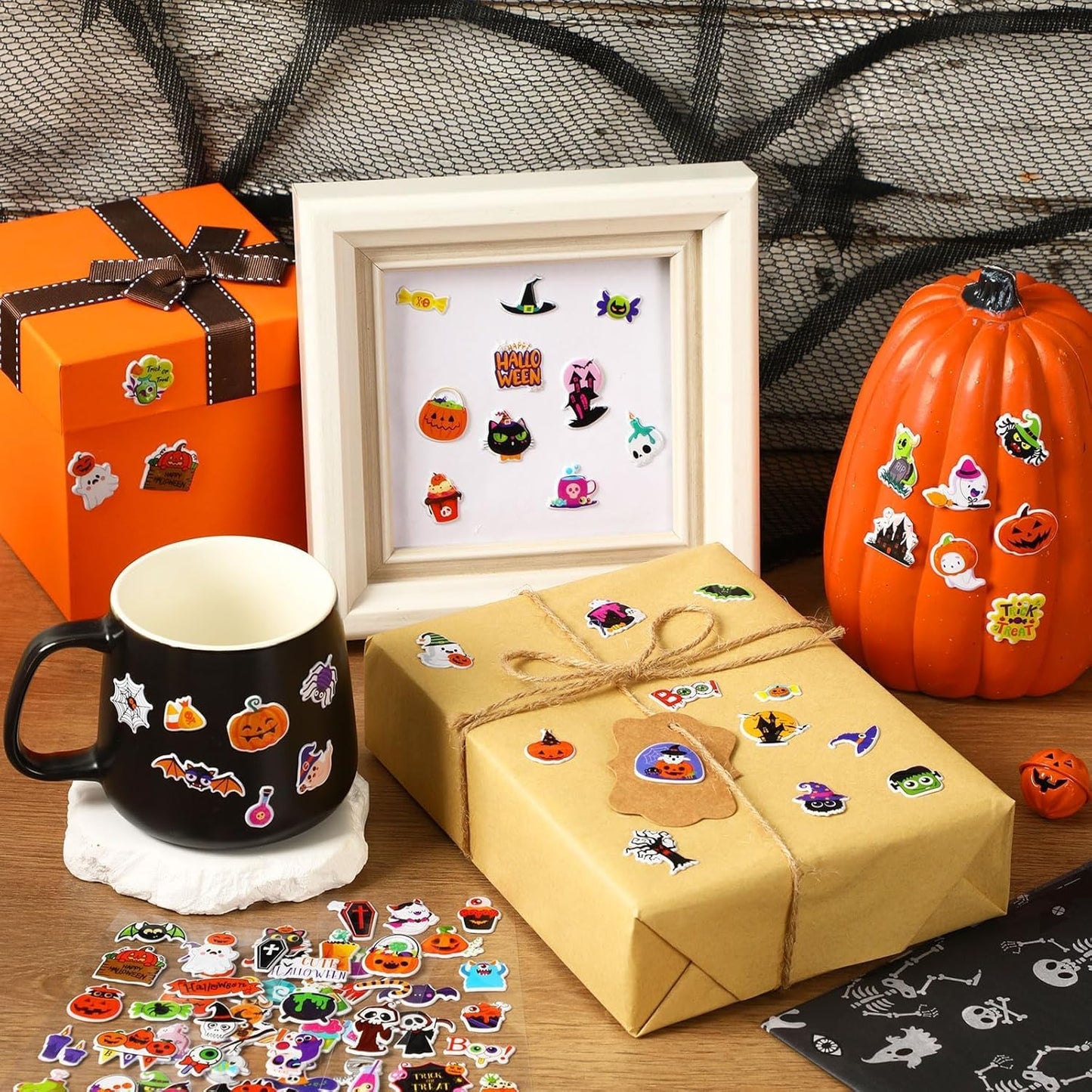UPINS Halloweens Stickers for Kids, 12 Sheets 3D Happy Halloween Stickers Cute Puffy Stickers Ghost Pumpkin Skull Bat Spider Foam Stickers for Halloween Party Favors Scrapbooking DIY Crafts