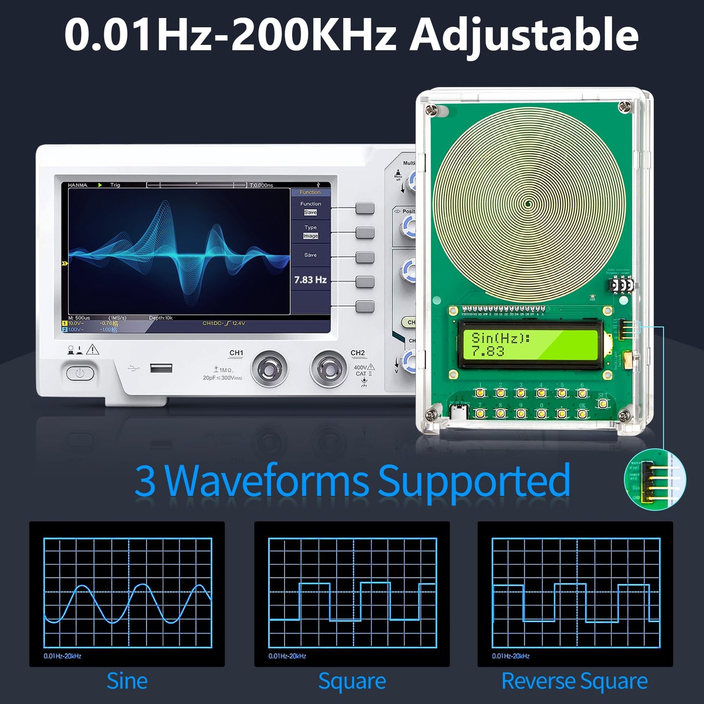 Frequency Generator for Healing – 7.83Hz Schumann Resonance Sound Therapy Device with Acrylic Case for Sleep aid, Meditation, Stress Relief & Yoga (0.01Hz–200kHz)