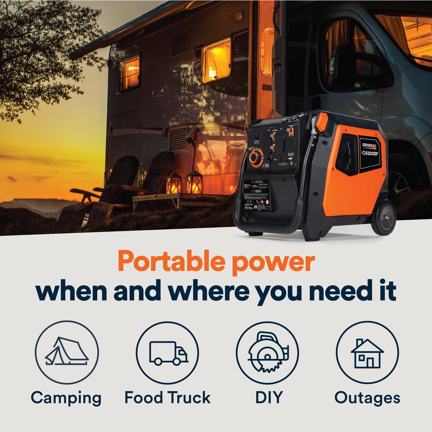 Generac 5,200-Watt Dual-Fuel Portable Inverter Generator - Gas And Propane Compatible - Quiet Operation - Clean, Stable Power -