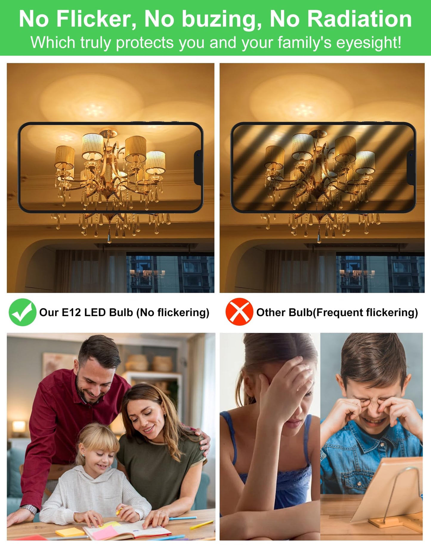 Gohdlamp E12 Led Bulb 100 Watt Equivalent - 6 Pack Warm White 2700K Candelabra Light Bulbs  9W 1200Lm Non-Dimmable  For Chandelier  Ceiling Fan  Pendant Lighting