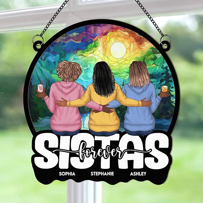 Macorner Personalized Window Hanging Suncatcher, Sister Forever, Women's Birthday Gift