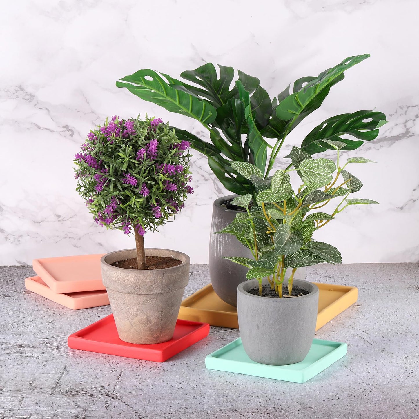 PATIKIL 5 Inch Plant Pot Saucers, 4 Pack Ceramic Square Plant Saucer Tray Flower Planter Drip Tray for Indoors Outdoors Patio Balcony, Dark Grey