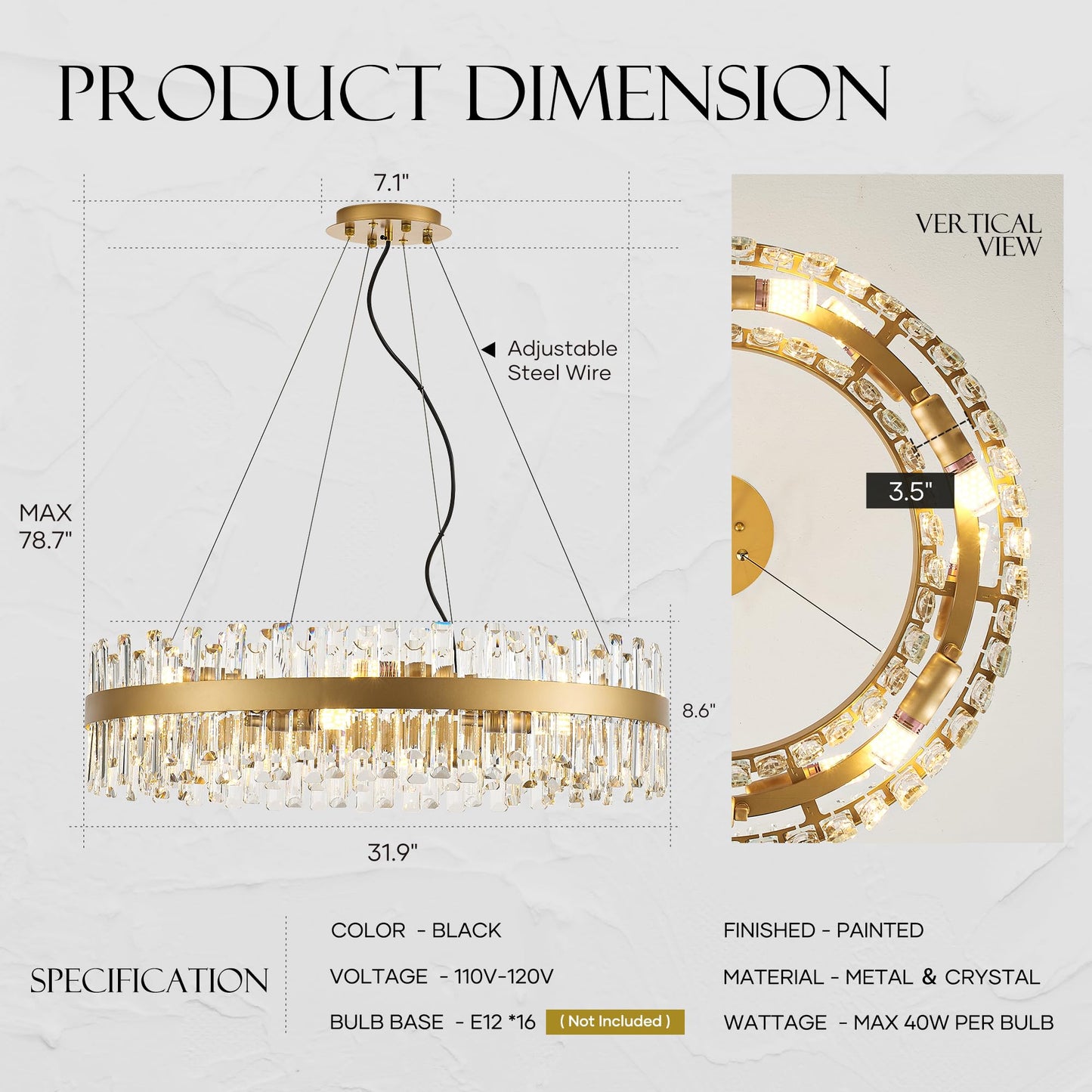 Lighceac 31.9 Gold Modern Crystal Chandelier Light Fixtures stylish 2 Rings Crystal Chandeliers For Dining Room 16-Light Round Hanging Pendant Lighting For Living Room Kitchen Island Entryway Bedroom