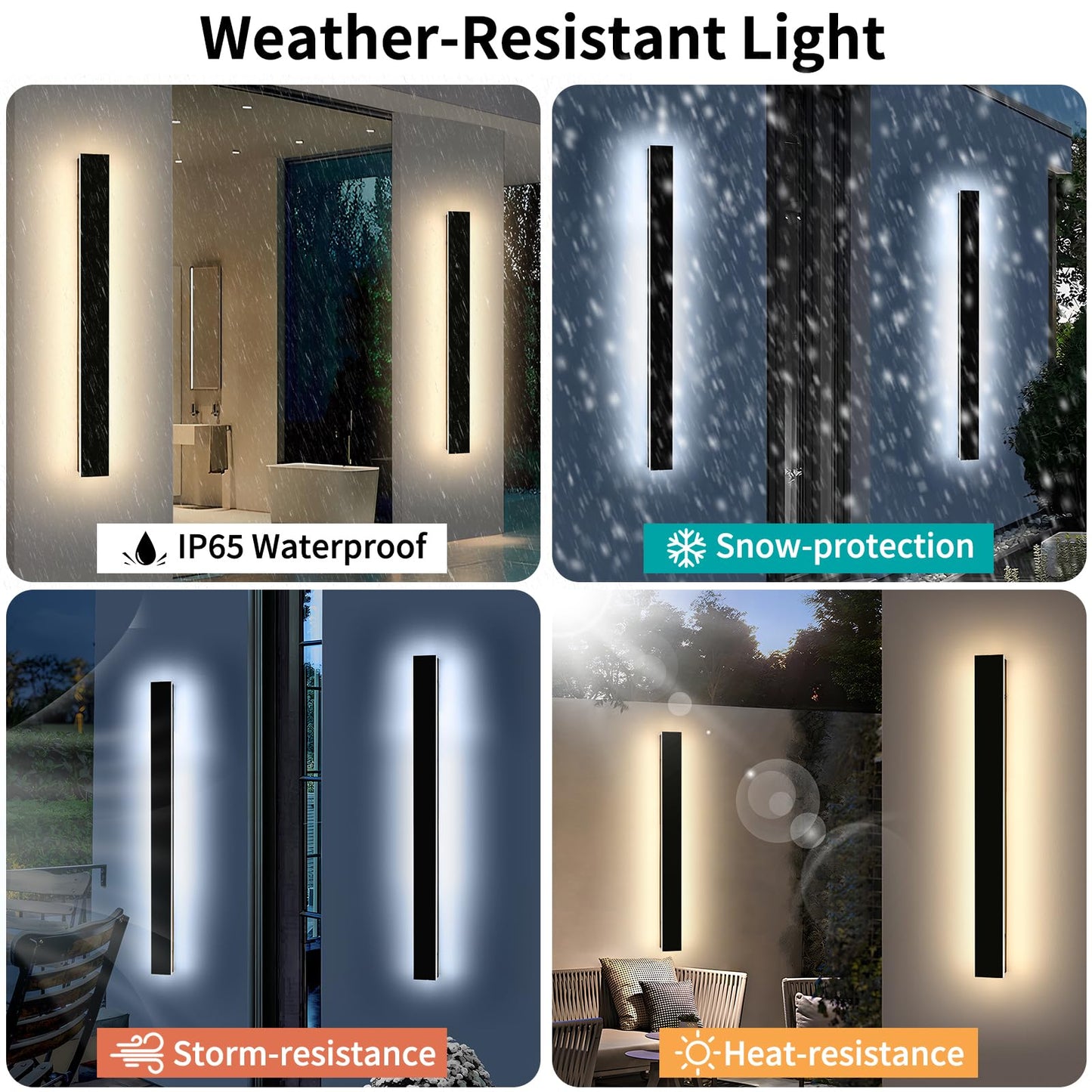 Mikeru 3CCT Dimmable Outdoor Wall Sconce, 47.2in IP65 Waterproof, Modern Black, Remote Control, Model FTBD-ZB2P, 2-Pack