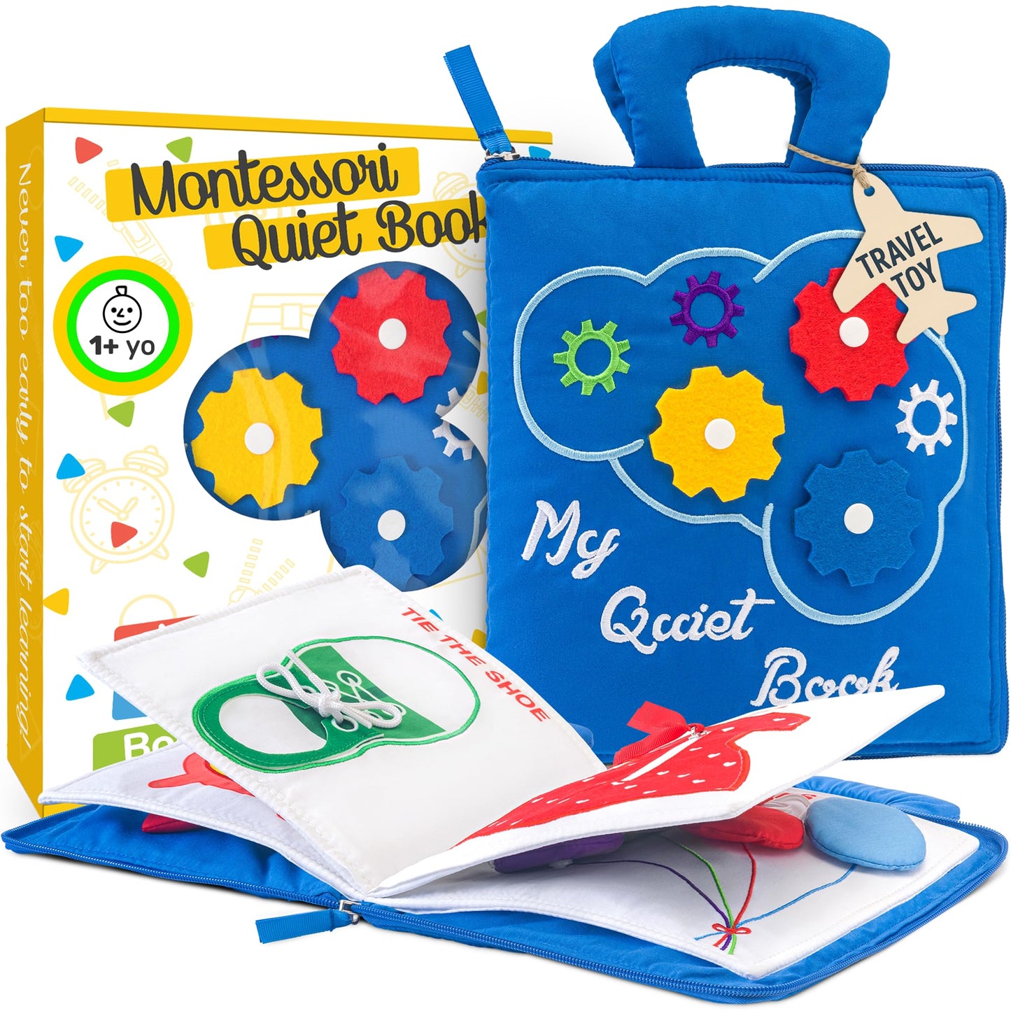 deMoca Busy Book for Toddlers 1-3 - Airplane Toys for Toddlers 1-3, My Quiet Book Montessori Toys for 1 Year Old with Kids Plane Activities, Activity Busy Board, Gift for Boys & Girls