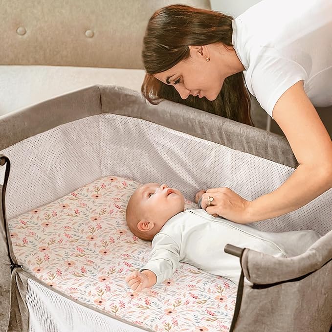 lulumoon Muslin Bassinet Sheets for Girls: Skin-Friendly Floral Bedside Bassinet Sheets for Baby - Fitted for Bedside Sleeper Mattress