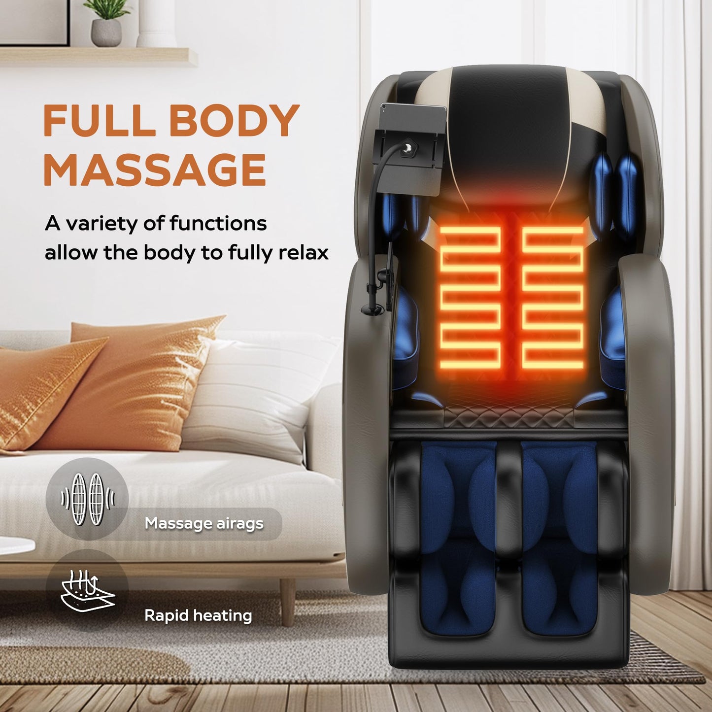 Massage Chair Full Body, Zero Gravity Massage Chair w/ Heat & Foot Roller, Airbags for Shoulders Arms Calves, 6 Massage Rollers,
