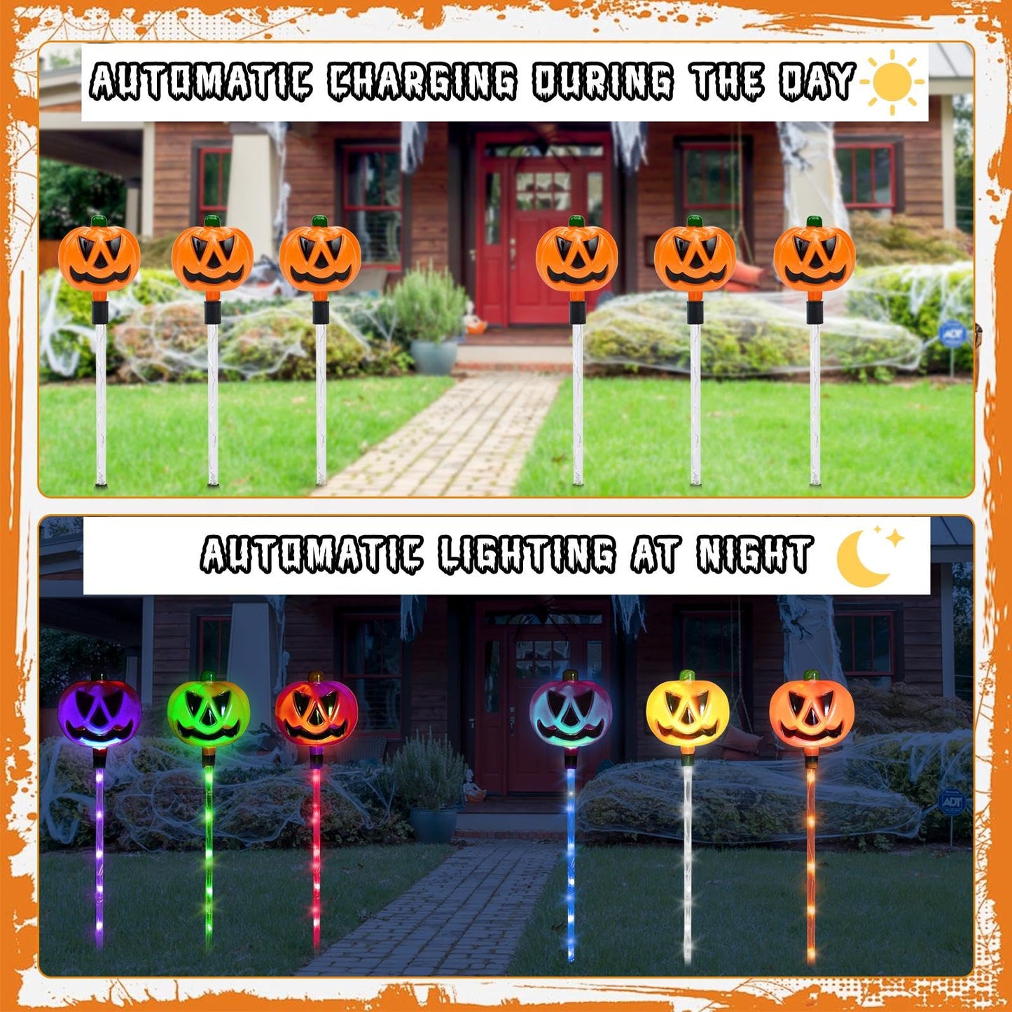 HRFGWDD 6-Pack Solar Pumpkin Garden Lights, Waterproof, 8-Mode, 17.8 in, Multicolor