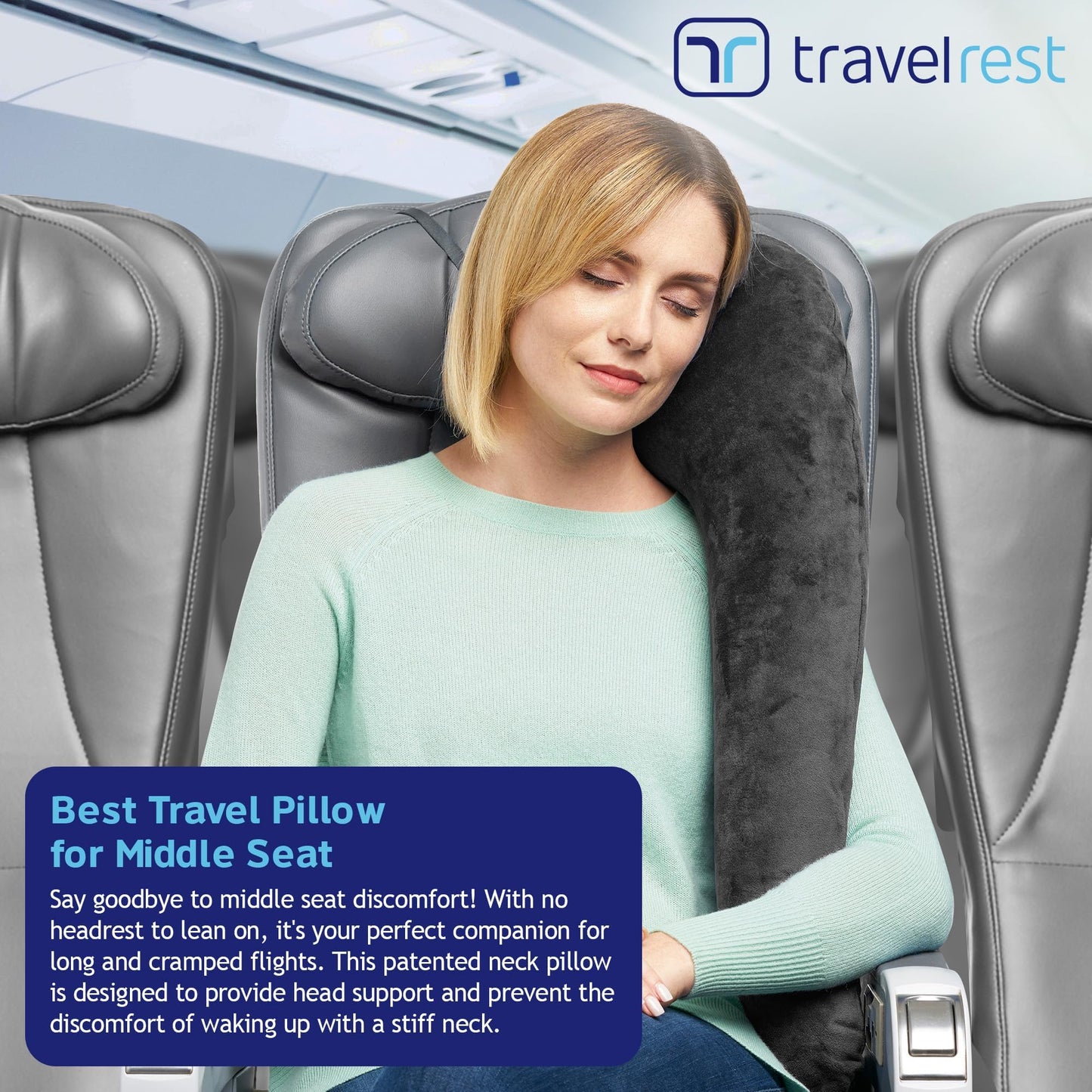 TRAVELREST All-in-One Neck & Body Pillow - Advanced Support and Comfort Design, Travel Essentials, Memory Foam, Inflatable, Airplane & Car Seat, Sleeping on Long Flight & Trips, Travel Pillow - Grey