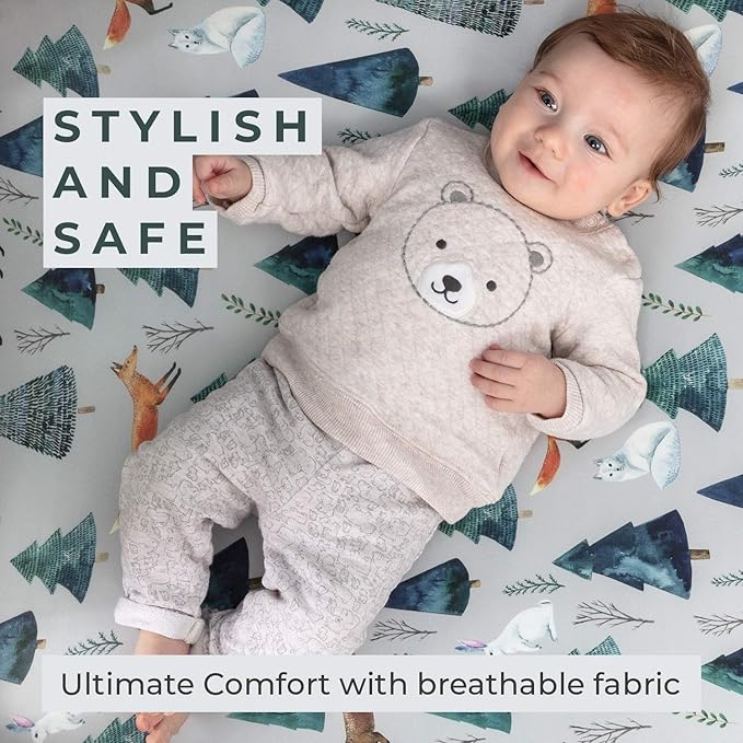 Pobi Baby - 2 Pack Premium Quality Changing Pad Cover - Ultra-Soft Cotton Blend, Stylish Animal Woodland Pattern, Safe and Snug for Baby (Magical)