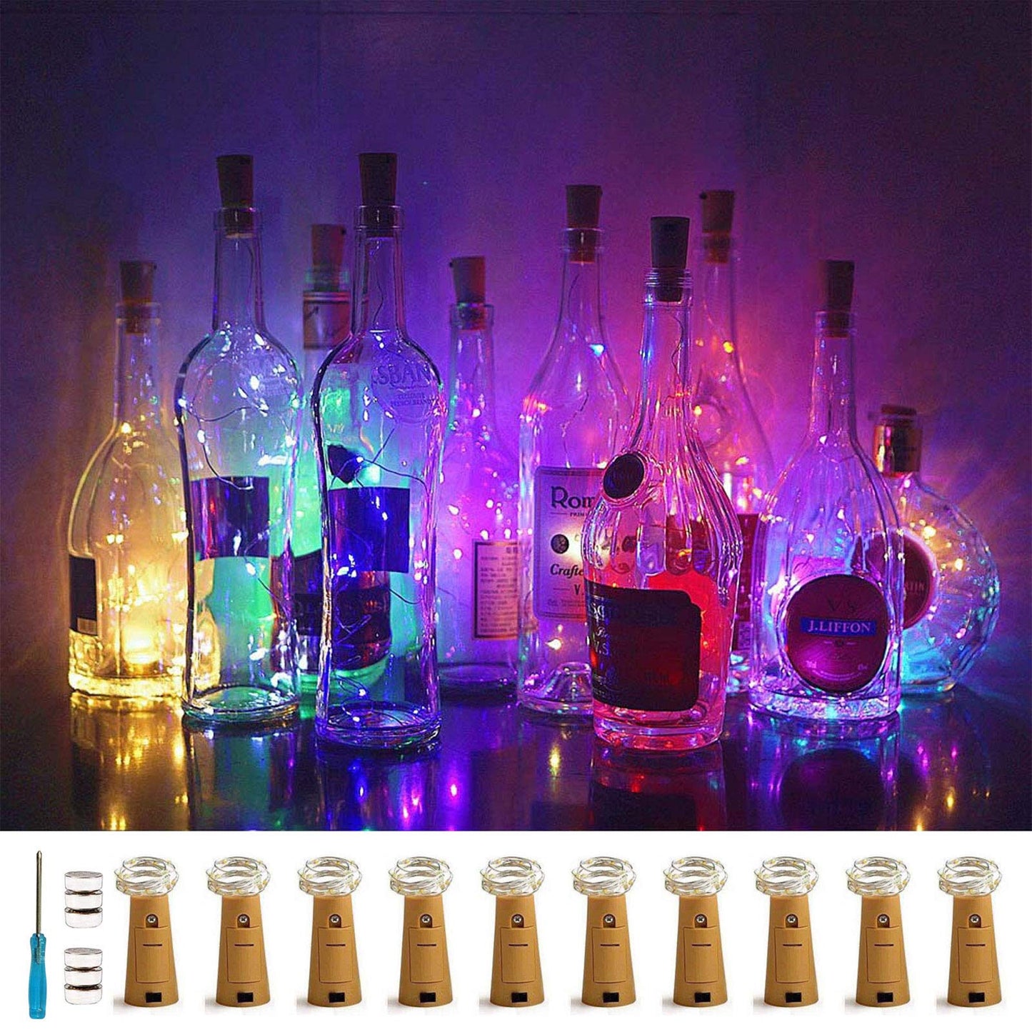 LoveNite LED Bottle Cork Lights, 10-Pack, Copper Wire, Battery Powered, Fairy String Lights, 10 Colors