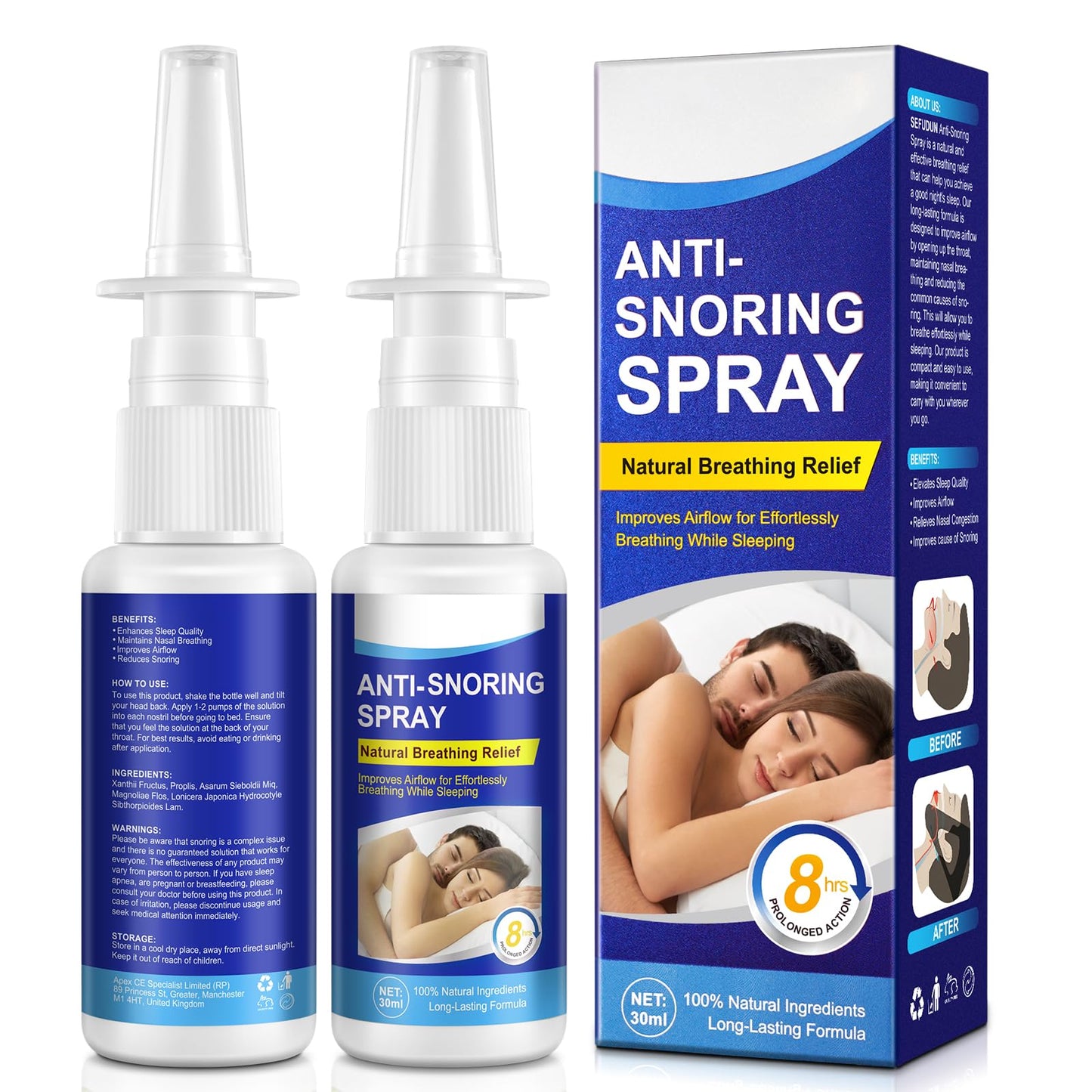Anti Snoring Spray Devices, Fast & Effective Snoring Solution for Better Night, Stop Snore Open The Throat & Air Passage During Sleep