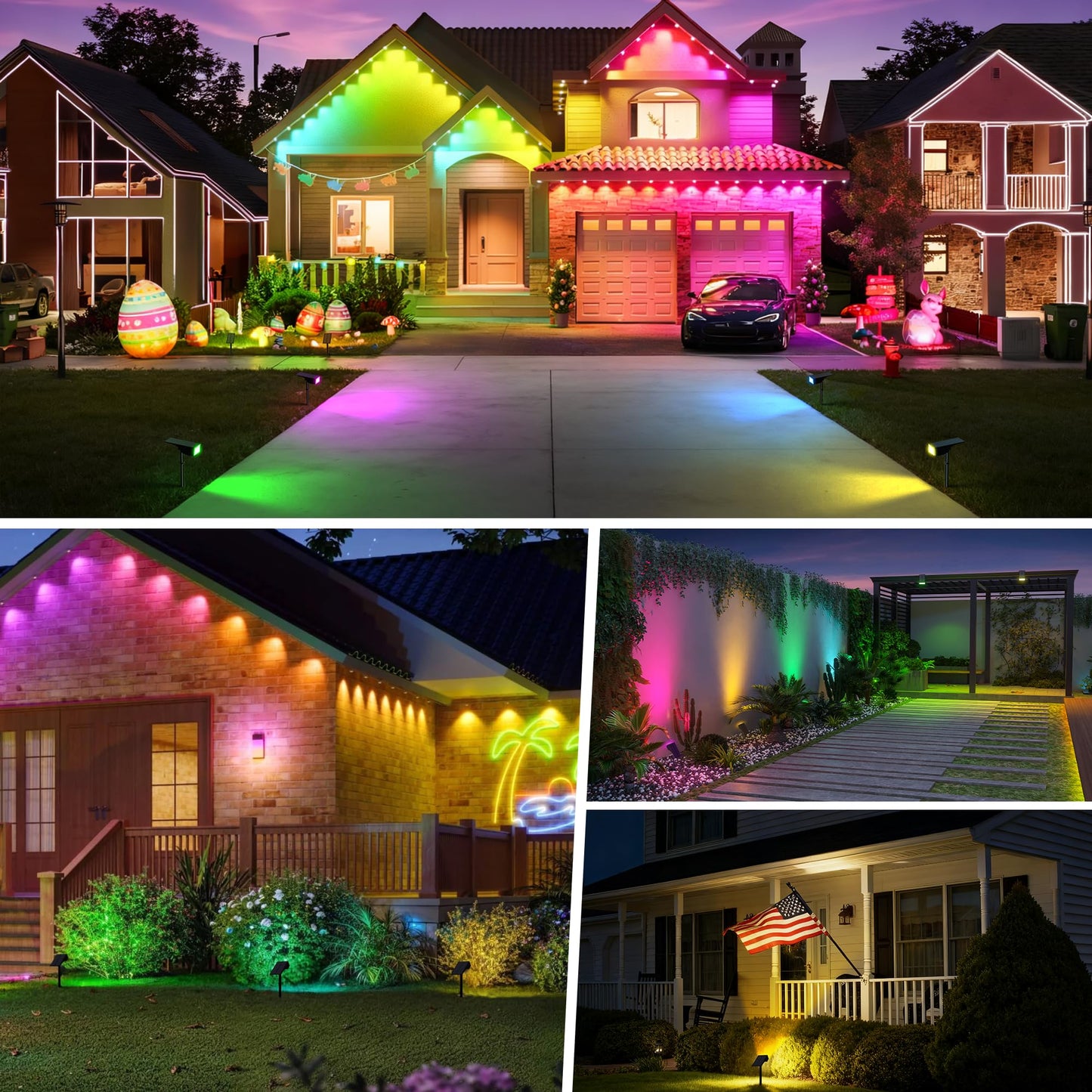 Wenaty Solar Spot Lights Outdoor Color Changing  [7 Mode/6 Pack] Christmas Landscape Spotlights  Solar Lights Outdoor Waterproof Led Powered Flood Light For Halloween Pathway Yard Garden Tree Walkway