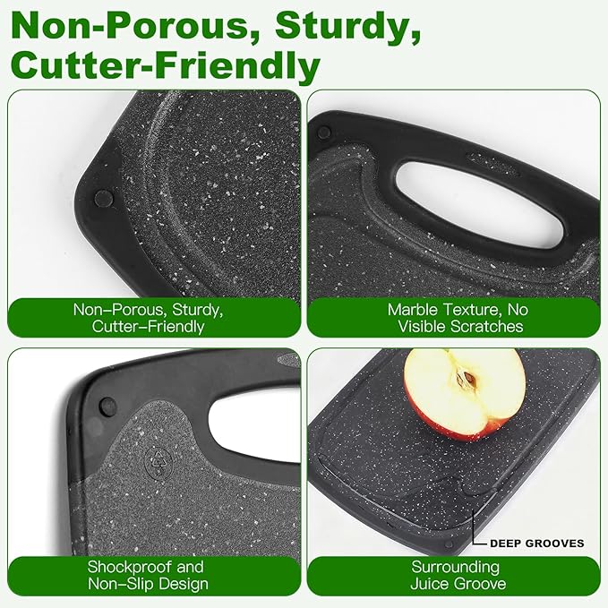 Cutting Boards,12.5"×7.7" Plastic Chopping Board Made From Natural Food Grade Material,BPA Free&Eco,Non Slip&Juice Groove,Dishwasher Safe,Double-Sided Usable,Dark Grey