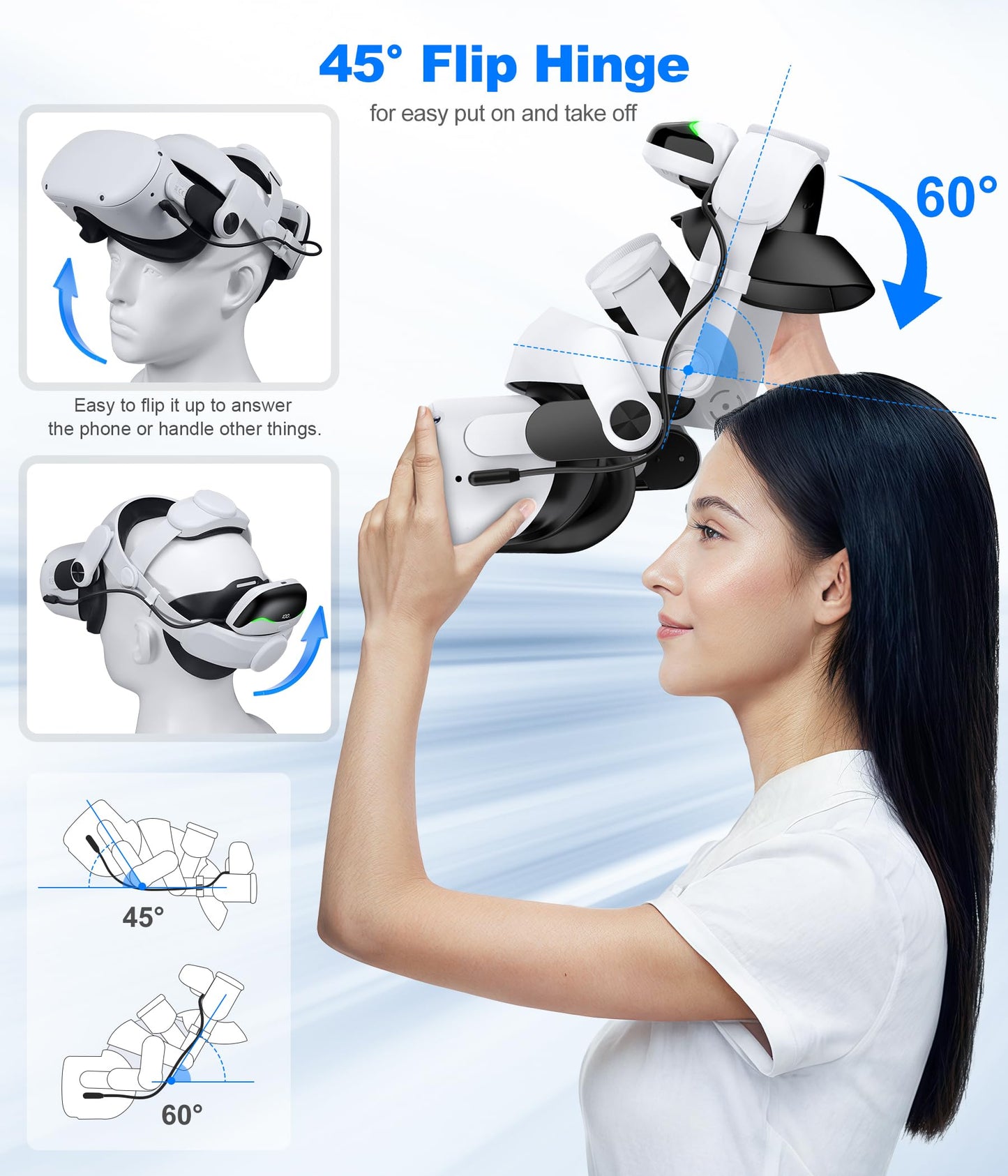 Battery Head Strap for Quest 3S/Quest 3/Quest 2-6700mAh Hot-swappable Battery Oculus Head Strap for Extend Playtime 2-3 Hours, Comfortable VR Head Strap with Enhanced Support to Reduce Pressure