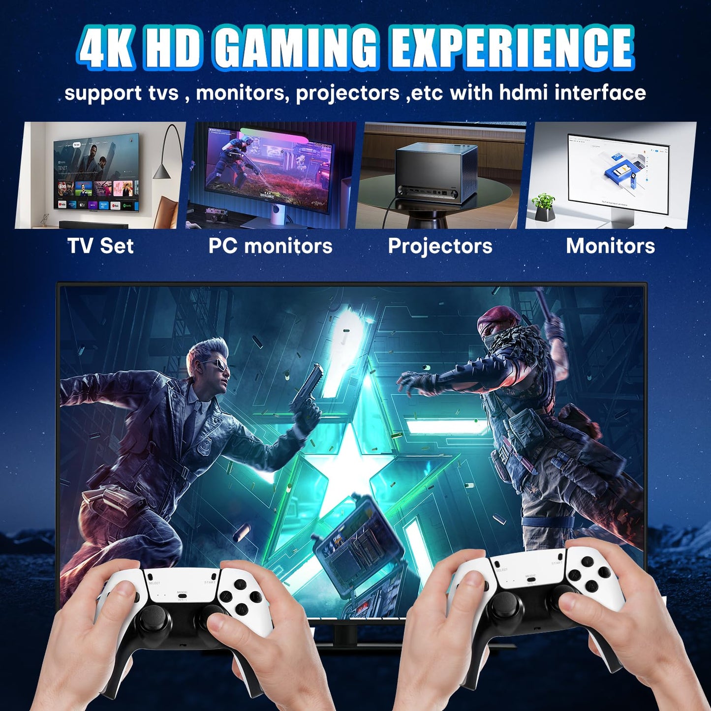 Retro Gaming Stick,Support 23 Emulators,Retro Gaming Console 64GB TF Card,Dual 2.4GHz Wireless Controllers,Game Stick 4K HDMI Plug and Play Video Games for TV